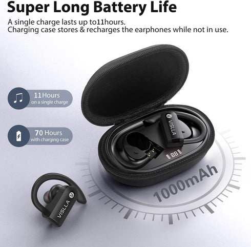 Wireless Earbuds with Microphone,Bluetooth Headphones over The ear,70H Playback time, Leather Display Case,HiFi Sports Ear buds with Ear Hook,Wate...