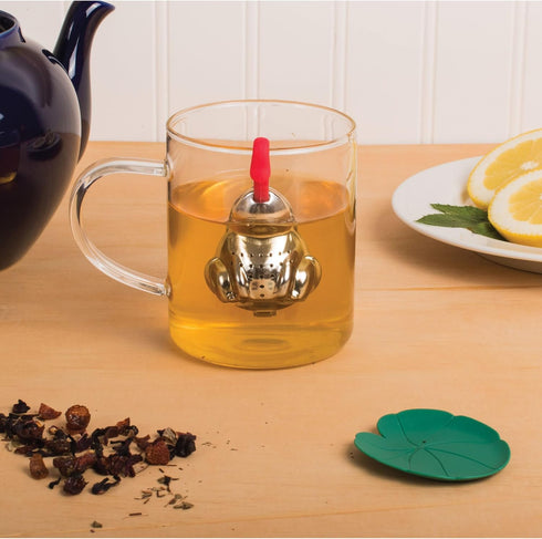 HIC Tea Infuser with Drip Tray, Frog and Lily Pad, 18/8 Stainless Steel with BPA-Free Plastic...