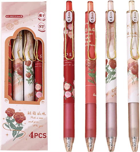 4 Pcs Gel Ink Pens Flower Retractable Pens 0.5mm Black Ink Gel Pens Women Girls Cute Aesthetic Pens Office School Pens (Flower-2)...