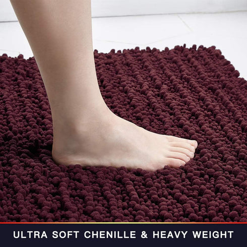 Walensee Bathroom Rug Non Slip Bath Mat (32x20 Inch Burgundy) Water Absorbent Super Soft Shaggy Chenille Machine Washable Dry Extra Thick Perfect ...