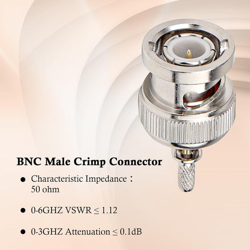 XRDS -RF BNC Crimp Connectors 10PCS, BNC Male Crimp Solder Attachment Connector for RG316 RG174 RG188 RG188A LMR100 Coax Cable...