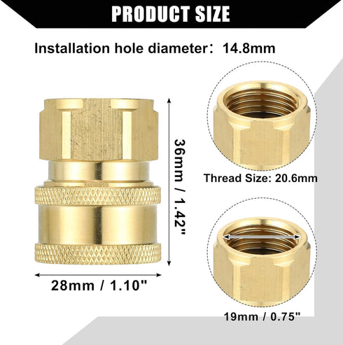Pressure Washer Coupler/Outer Washer Gun Adapter Universal for Car/Durable Brass 1/2" 19mm ID / 1 Pcs Copper Tone...