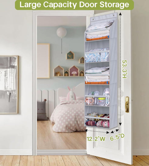 AOODA Over the Door Organizer, Large Capacity Closet Door Hanging Organizer, Clear Deep Pockets Baby Organizer Storage for Nursery, Bathroom, Bedr...