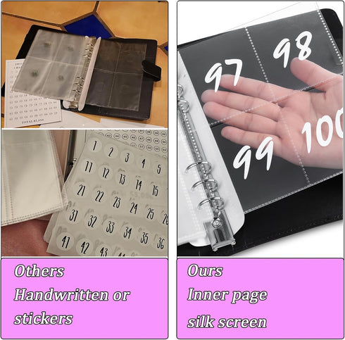100 Envelope Challenge Binder, 25 Sheets Silkscreen Numbers to 100, Not Stickers, Reusable Tracker, Easy and Fun 100 Envelopes Money Saving Challe...