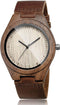 Men's Walnut Wood Cowhide Leather Strap Watch Wooden Case Analog Quartz Wristwatch for Dad Men Him...
