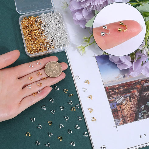 1 Box 600Pcs U Shape Wire Protector Jewelry Wire Guard Loops Brass Small Double Hole Wire Guardians Thread Protectors for Jewelry Making Necklace ...