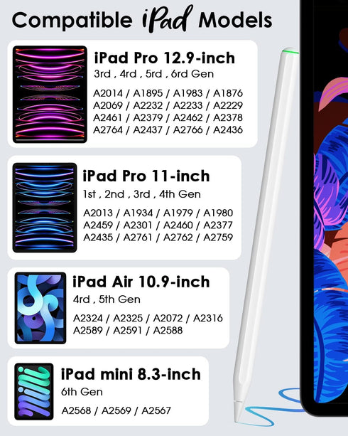 Stylus Pen for iPad ?Same as Apple Pencil 2nd Generation?Pencil 2nd Gen Magnetic Wireless Charging Compatible with Apple iPad Pro 11 in 1/2/3/4, i...