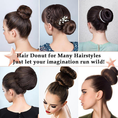 Donut Hair Bun Maker 6 Pieces, Ring Style Hair Bun Donut (1 L, 2 M and 3 S) with Pins 5 Elastic Bands, 20 Hair Bobby and 4 Pony Hair Tools for Wom...