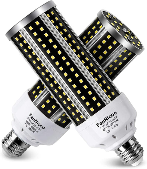 2 Pack LED Corn Light Bulb 500W Equivalent 5000 Lumen 6500k 50W Large Area Cool Daylight White Corn Bulb for Outdoor Indoor Garage Warehouse Facto...