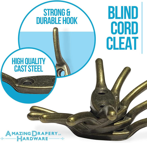 Amazing Drapery Hardware Blind Cord Cleats - 5 PCS 2 ½” | Antique Brass Cast Metal Blind Cord Winder Curtain Hooks for Wall, Blinds Accessories & ...