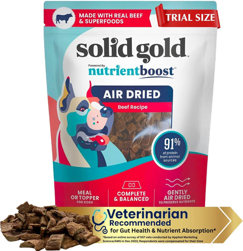 Solid Gold Air Dried Dog Food Toppers for Picky Eaters - Healthy Dog Treats Made with Real Beef to Serve as Meal Topper or Dog Treat - Supports Mu...