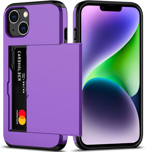 Nvollnoe for iPhone 14 Case with Card Holder Heavy Duty Protective Dual Layer Shockproof Hidden Card Slot Slim Wallet Case for iPhone 14 for Women...