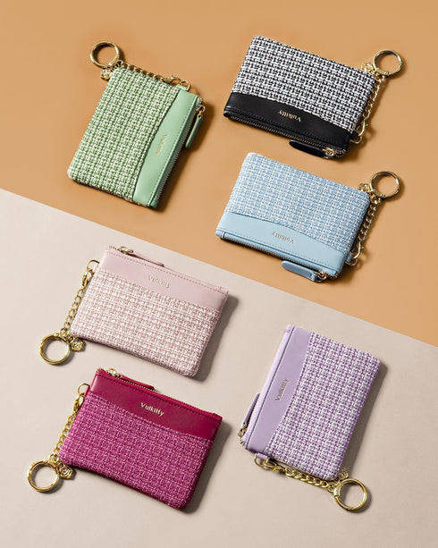 Slim Coin Purse with Keychain Minimalist Zipper Pouch Change Wallet Rfid Blocking Credit Card Wallet for Women (Purple)...