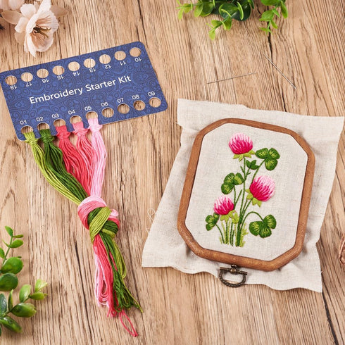 Elecrelive 2 Sets Flower Embroidery Starter Kit for Beginners Adults Stamped Cross Stitch kits 2 Embroidery Hoops & Fabric & Threads & Needles......