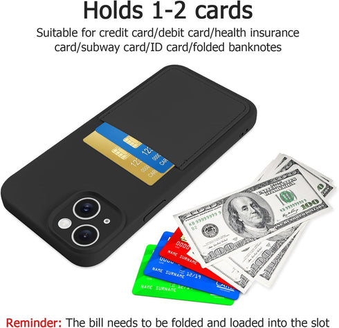 for iPhone 15 Case with Card Holder Soft Liquid Silicone Credit Card ID Slot, Full Camera Scratchproof Shockproof Protective Cover iPhone 15 Walle...