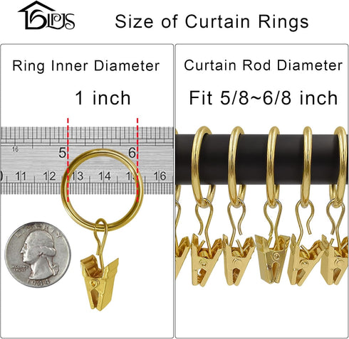 44 Pack Curtain Rings with Clips, Curtain Clip Rings Hooks, Bow Hanger Clips for Hanging Drapery Drapes Bows, Ring 1 inch Interior Diameter, Fits ...