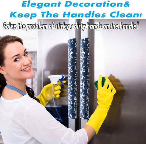 Volecy Refrigerator Door Handle Covers, Set of 6 Washable Cloth Decor Keep Appliance Clean for Fridge Microwave Stove Dishwasher Bathroom Catch All Stains Dust Dirty Fingerprints (Navy Blue Velvet)