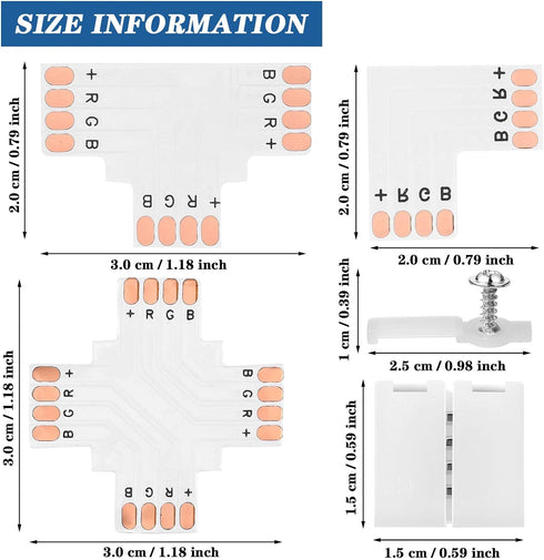 Mudder 95 Pieces 4 Pin LED Light Strip Connectors Set Including Screw Clips, 4 Pin LED Connectors, Cuttable T, L and X Shape PCB Board for SMD 505...