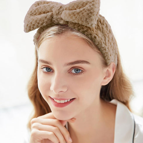 YISSION 4PCS Spa Headband with Bow No Slip Head Band for Face Wash Makeup Skincare Facial Headband Elastic Hair Band Microfiber Headbands for Wome...
