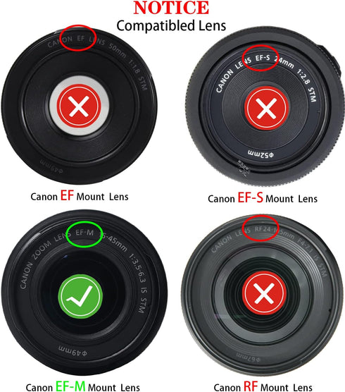 Body Cap + Rear Lens Cap Cover for Canon EOS M50 Mark II M5 M6 Mark II M200 M100 M10 M3 M2 M and More Canon EF-M Mount Mirrorless Camera and Lens,...