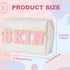 Preppy Patch Skincare Bags Travel Makeup Bag Varsity Letter Cosmetic Toiletry Cute Bag for Teen Girls PU Leather Portable Zipper Pouch Storage Pur...