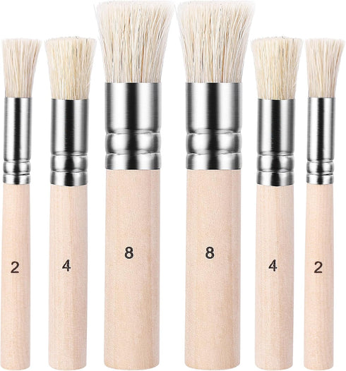 6Pcs Wooden Stencil Brushes, Pure Natural Bristle Brush, Paint Brushes, Wood Wall Painting Bristle Template Set for Acrylic Oil Watercolor Art Pai...