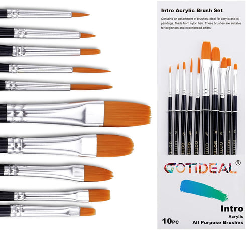 GOTIDEAL Paint Brush Set, 10 Pcs Round Pointed Tip, Small Nylon Hair Brushes for Acrylic, Oil and Gouache?Body, Face Nail Art and Rock Painting, P...
