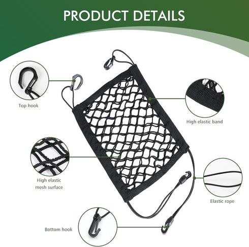 1 PC Car Pet Barrier Net, 11.4" x 10.2" Double-Layer Coarse Thick Mesh Dog Divider Between Front Seats, Retractable and Elastic Storage Mesh Bag, ...