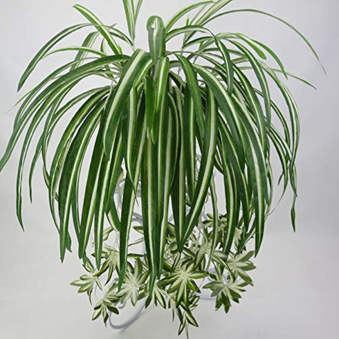 GWOKWAI 2Pcs Artificial Chlorophytum, 25.5in Faux Plant Hanging Basket Simulation Ivy Green Leaves Fake Wall Hanging Plants for Home Garden Office...