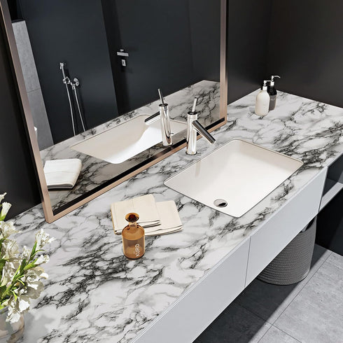 Decoroom Black and White Marble Contact Paper 17.7 in X 197 in, Waterproof Kitchen Countertop Peel and Stick Wallpaper, Self Adhesive Marble Conta...