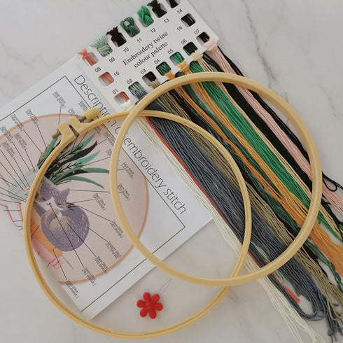 Esffaci Embroidery Starter Kit for Adult Beginner with Sleepy Cat Plant Books Pattern Stamped Cross Stitch Set with Embroidery Cloth Hoop Needle T...