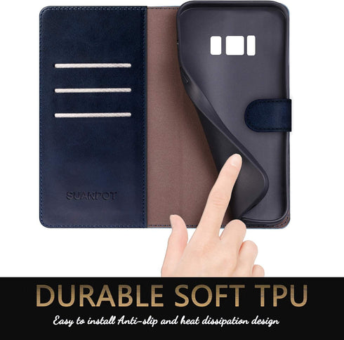 SUANPOT for Samsung Galaxy S8 5.8"(Non S8+ 6.2") with RFID Blocking Leather Wallet case Credit Card Holder, Flip Folio Book Phone case Shockproof ...