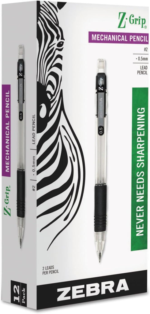 Zebra 52310 Z-Grip Mechanical Pencil, HB, .5mm,Clear, Dozen...