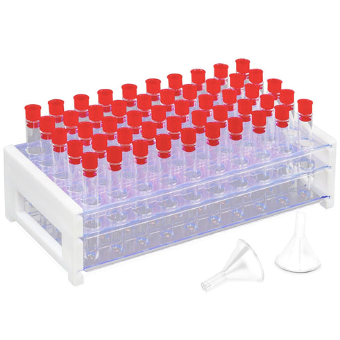 Test Tubes with Rack,50 Pack Clear Plastic Test Tubes13x78mm - with Secure Caps & Durable Holder Rack, Ideal for Scientific Experiments, Candy Bea...