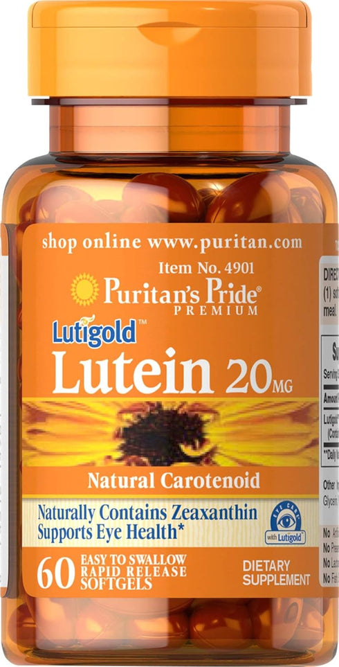 Puritan's Pride Lutein 20 mg with Zeaxanthin, Eye Health Support, 60 Count (L-1)...