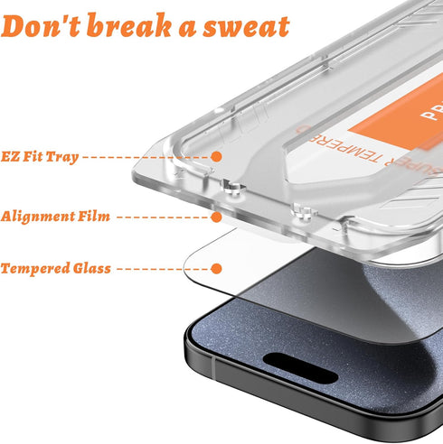 FABKITT Tempered Glass Screen Protector designed for iphone 15, (Easy Installation Kit)......