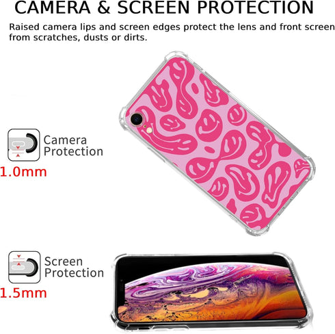 Pink Melting Smile Face Case Compatible with iPhone XR, Aesthetic Trippy Smiling Face Case for iPhone XR for Teens Men and Women, Cool Trendy TPU ...