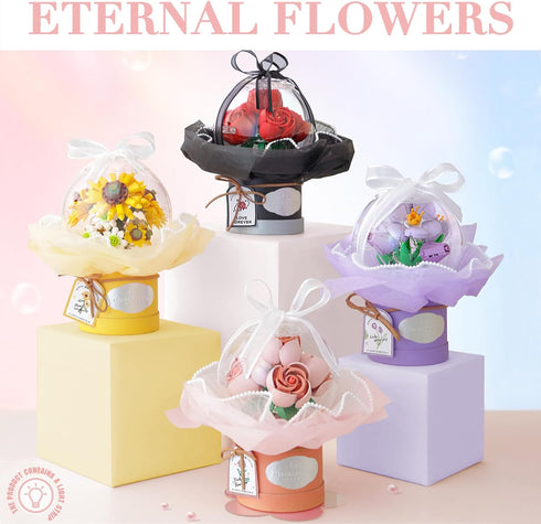Flower Building Blocks Set with Dust-Proof Dome,Simulation Bouquet for Valentine's Day,Bonsai Building Bricks Toys,Home Decor (Pink)...