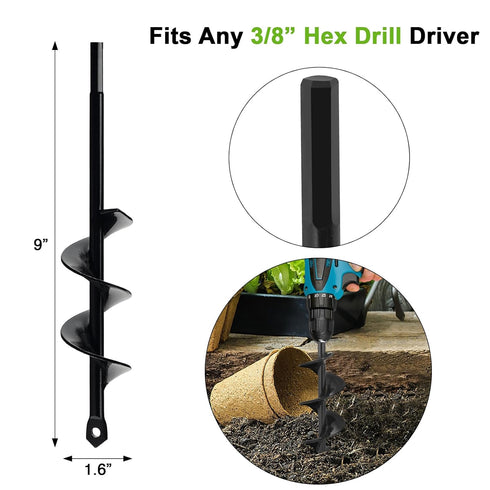 Auger Drill Bit for Planting 1.6 x 9 Inch, Garden Auger Spiral Hole Drill, Bulb Auger, Easy Planter Rapid Planter Bulb & Bedding Plant Auger for 3...