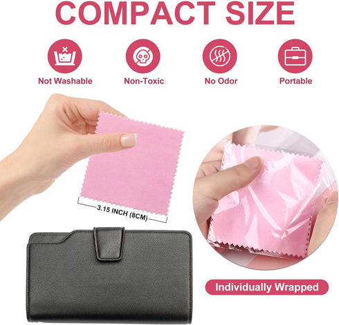 SEVENWELL 50pcs Jewelry Cleaning Cloth Pink Polishing Cloth for Sterling Silver Gold Platinum Small Silver Polish 8x8cm...