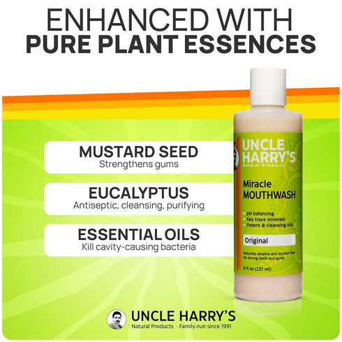 Uncle Harry's Natural Alkalizing Miracle Mouthwash | Adult & Kids Mouthwash for Bad Breath | pH Balanced Oral Care Mouth Wash & Mouth Rinse (8 fl ...