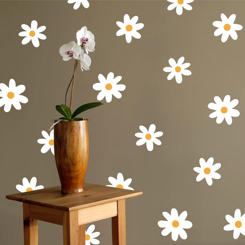 A Room with Flower Vinyl Daisy Wall Decals, Peel and Stick Floral Stickers for Nursery, Kids Bedroom Livingroom Home Wall Art Decor-White...