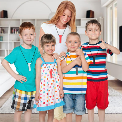 Chew Necklaces for Sensory Kids, 4 Pack Chewy Necklace Sensory Boys and Girls with Autism, ADHD, SPD, Biting, Silicone Teething Necklace Oral Chew...