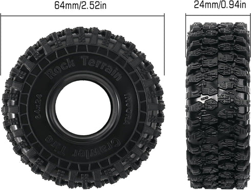 INJORA 1.0 Tires - S5 Rock Terrain Crawler Tires for TRX4M SCX24 AX24 FCX24 Upgrade Parts,64 * 24mm,T1011...
