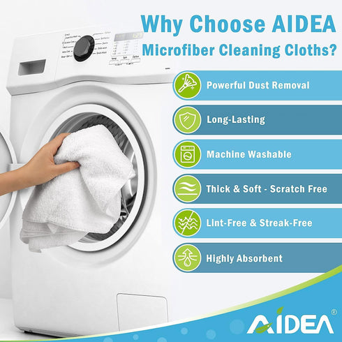 AIDEA Microfiber Cleaning Cloth 12PK, Dish Cloths White, Strong Water Absorption, Lint Free Rags, Scratch Free, Streak Free Microfiber Towels, Kit...
