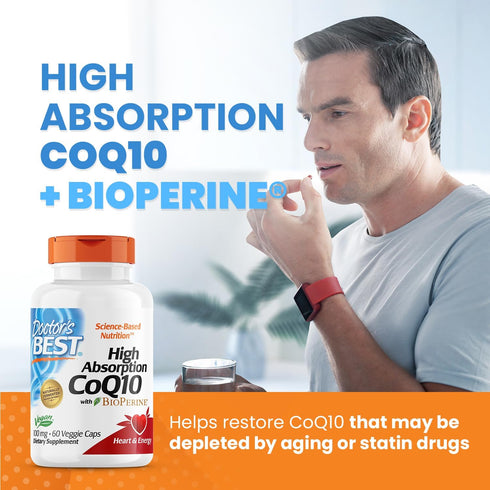 Doctor's Best High Absorption CoQ10 with BioPerine, Vegan, Gluten Free, Naturally Fermented, Heart Health & Energy Production, 100 mg 60 Veggie Ca...
