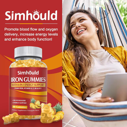 2 Pack Vegan 80MG Iron Supplement Gummies for Women & Men - Vitamin A, C, B for Adults & Kids - Blood Builder & Energy Support for Iron Deficiency...