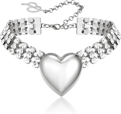 Flyonce Big Heart Choker Necklace, Sparkly Rhinestone Chunky Heart Necklaces Jewelry Gifts for Women...