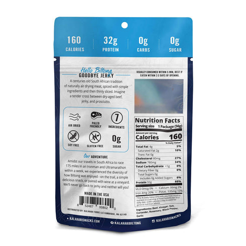 Garlic Kalahari Biltong, Air-Dried Thinly Sliced Beef, 2oz (Pack of 3), Sugar Free, Gluten Free, Keto & Paleo, High Protein Snack...