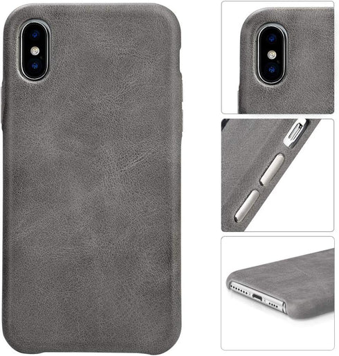 TOOVREN for iPhone X Leather Case Protective Ultra Thin Vintage Anti-Slip Grip Shell Hard Back Cover for iPhone X /10 5.8'' Gray...